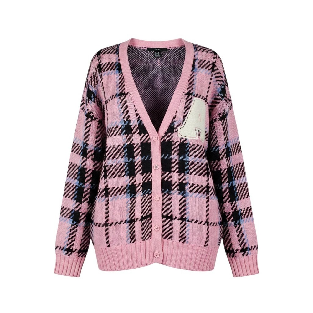 Forever 21 Plaid Cardigan S Pink Black Button Up Sweater Barbiecore Preppy Y2K